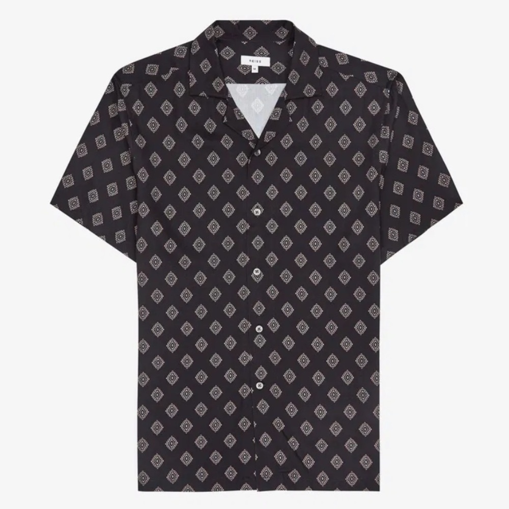 Reiss Joss Medallion Printed Cuban Collar Shirt XXL NWT